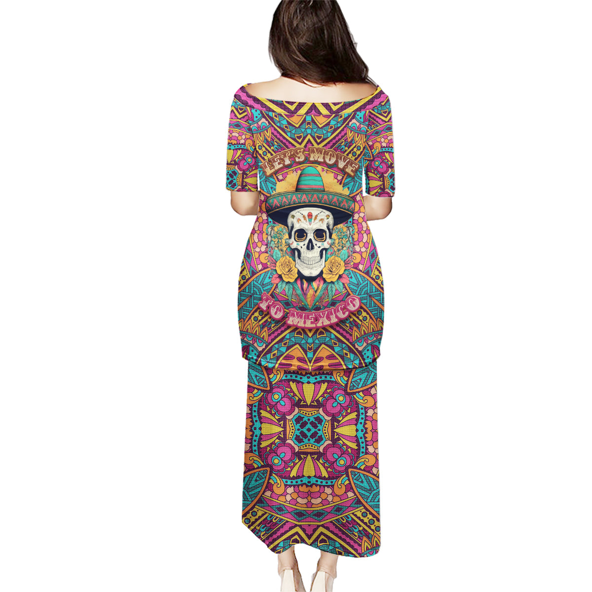 Mexico Skull Family Matching Puletasi Dress and Hawaiian Shirt Let's Move To Mexico - Wonder Print Shop