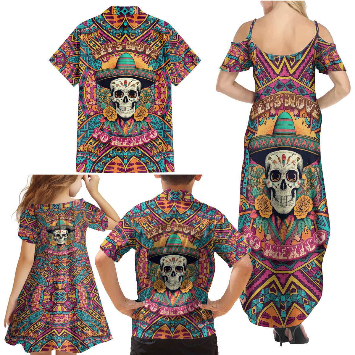 Mexico Skull Family Matching Summer Maxi Dress and Hawaiian Shirt Let's Move To Mexico - Wonder Print Shop