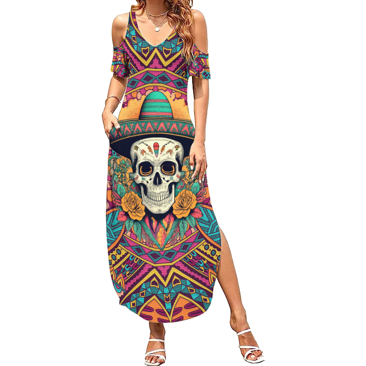 Mexico Skull Family Matching Summer Maxi Dress and Hawaiian Shirt Let's Move To Mexico - Wonder Print Shop