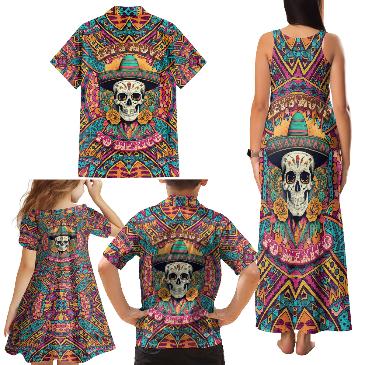 Mexico Skull Family Matching Tank Maxi Dress and Hawaiian Shirt Let's Move To Mexico - Wonder Print Shop