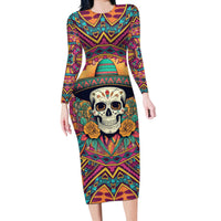 Mexico Skull Long Sleeve Bodycon Dress Let's Move To Mexico - Wonder Print Shop