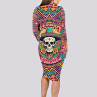 Mexico Skull Long Sleeve Bodycon Dress Let's Move To Mexico - Wonder Print Shop
