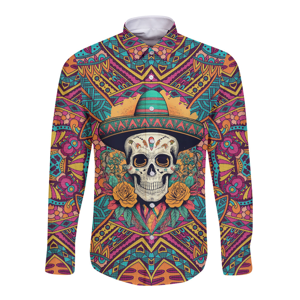 Mexico Skull Long Sleeve Button Shirt Let's Move To Mexico - Wonder Print Shop