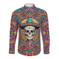 Mexico Skull Long Sleeve Button Shirt Let's Move To Mexico - Wonder Print Shop