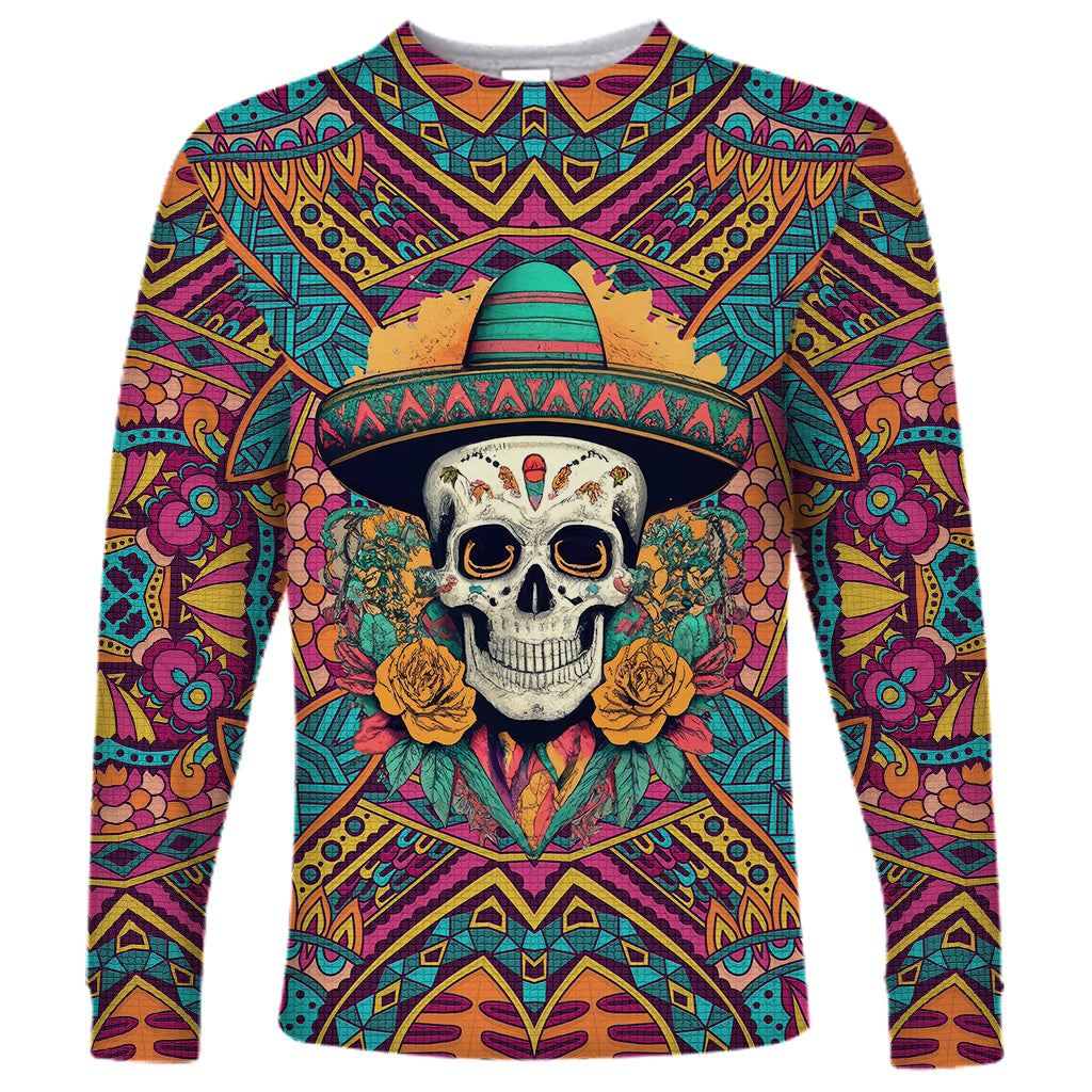 Mexico Skull Long Sleeve Shirt Let's Move To Mexico - Wonder Print Shop