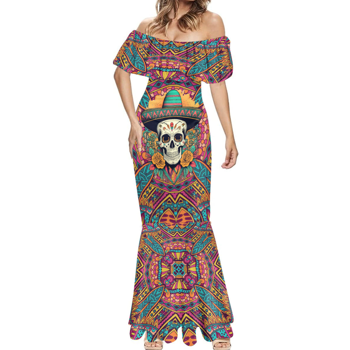 Mexico Skull Mermaid Dress Let's Move To Mexico - Wonder Print Shop