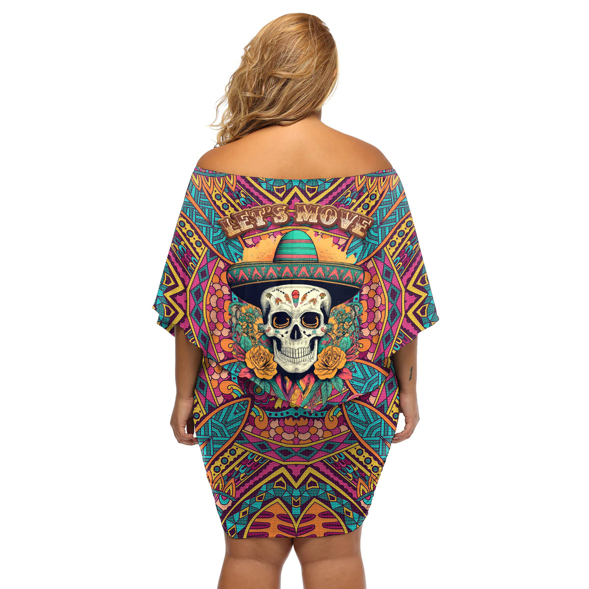 Mexico Skull Off Shoulder Short Dress Let's Move To Mexico - Wonder Print Shop