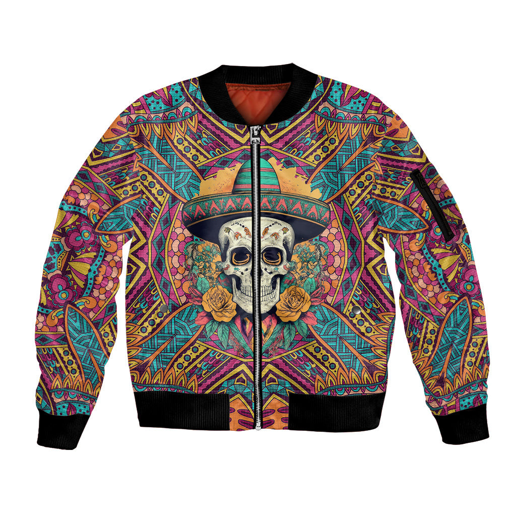 Mexico Skull Sleeve Zip Bomber Jacket Let's Move To Mexico - Wonder Print Shop