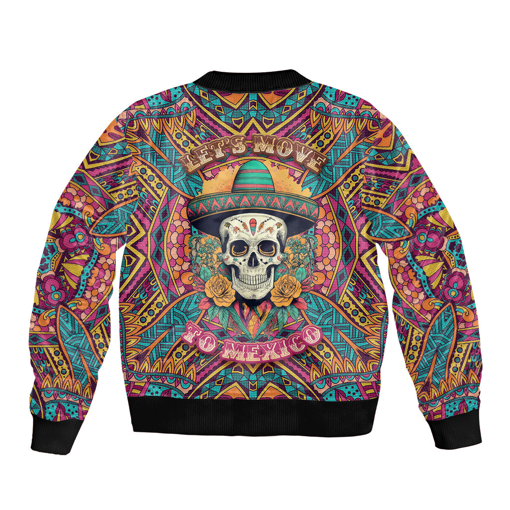 Mexico Skull Sleeve Zip Bomber Jacket Let's Move To Mexico - Wonder Print Shop