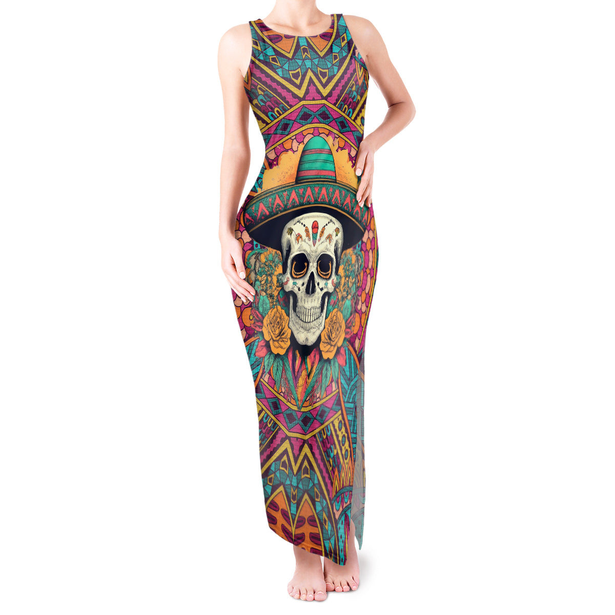 Mexico Skull Tank Maxi Dress Let's Move To Mexico - Wonder Print Shop