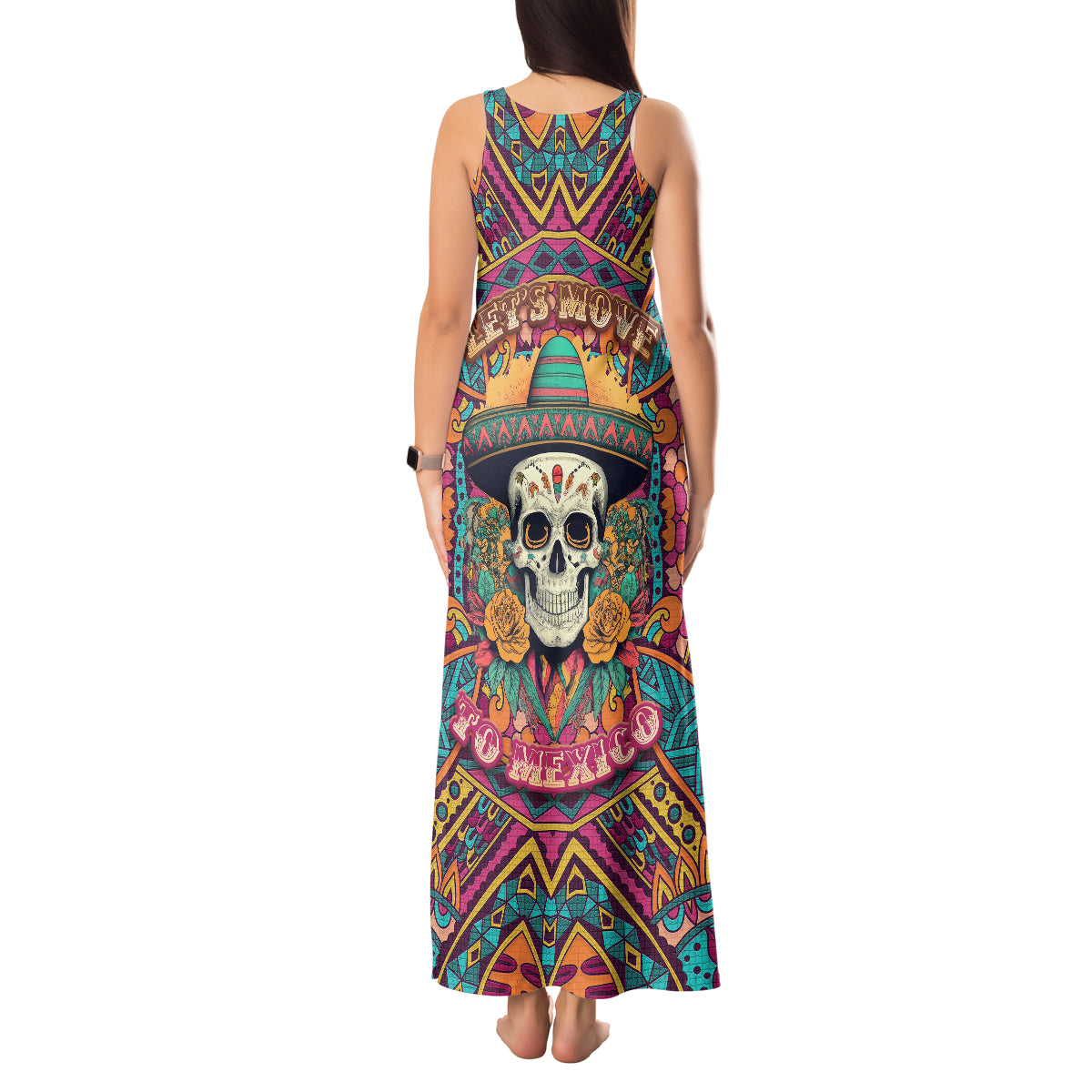 Mexico Skull Tank Maxi Dress Let's Move To Mexico - Wonder Print Shop
