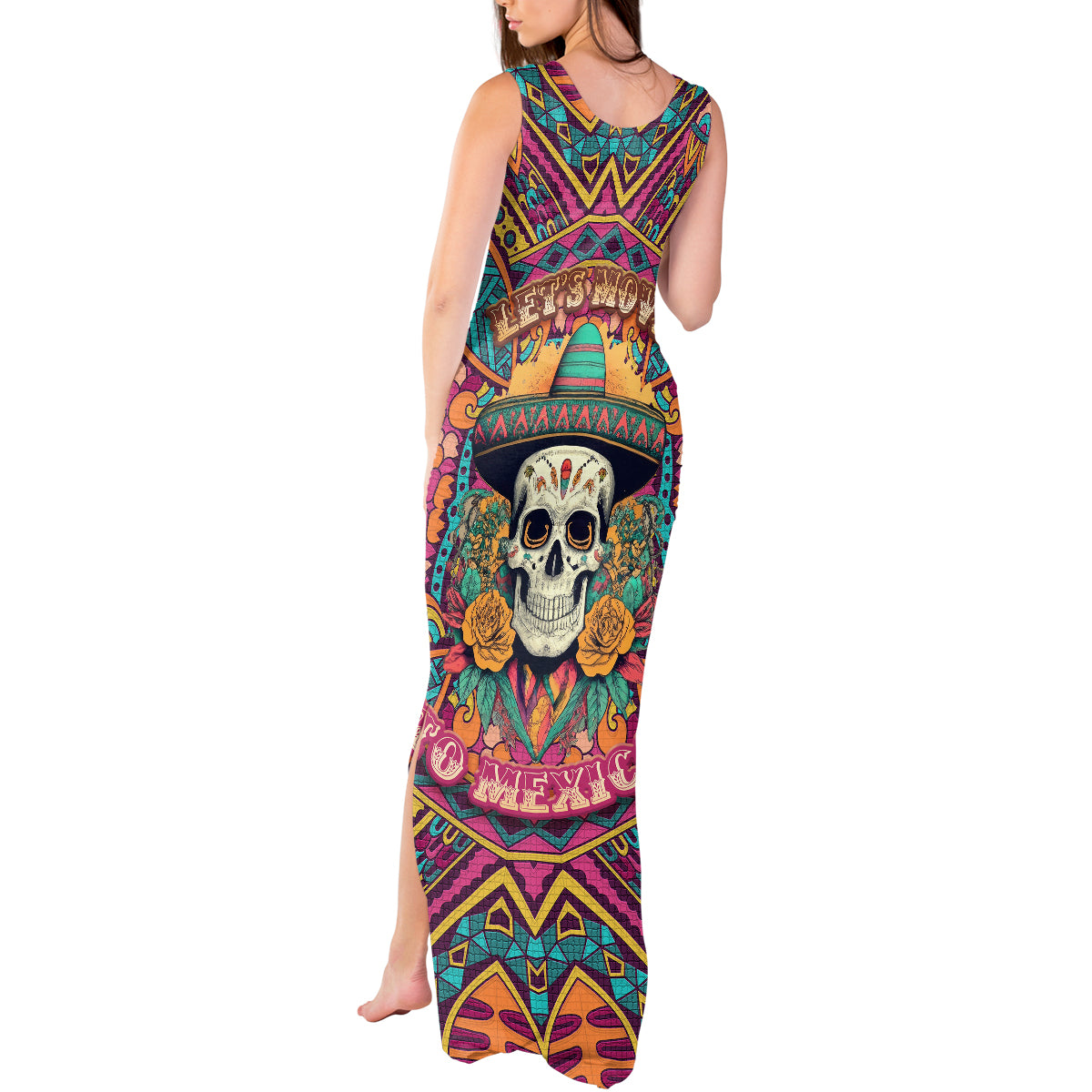 Mexico Skull Tank Maxi Dress Let's Move To Mexico - Wonder Print Shop