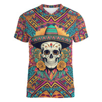 Mexico Skull Women V Neck T Shirt Let's Move To Mexico - Wonder Print Shop