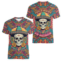 Mexico Skull Women V Neck T Shirt Let's Move To Mexico - Wonder Print Shop