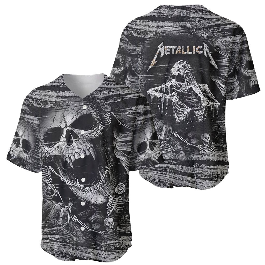 Black and White Metallica Skull Baseball Jersey - Wonder Print Shop