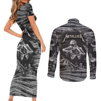 Black and White Metallica Skull Couples Matching Short Sleeve Bodycon Dress and Long Sleeve Button Shirts - Wonder Print Shop