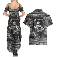Black and White Metallica Skull Couples Matching Summer Maxi Dress and Hawaiian Shirt - Wonder Print Shop