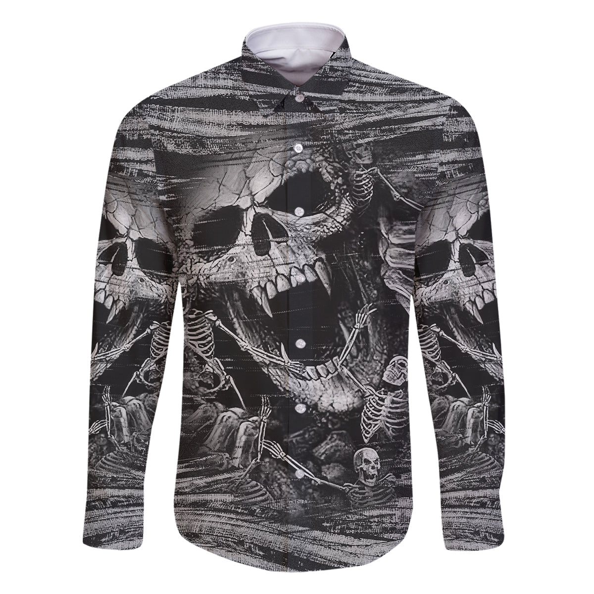 Black and White Metallica Skull Family Matching Off Shoulder Long Sleeve Dress and Hawaiian Shirt - Wonder Print Shop