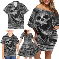 Black and White Metallica Skull Family Matching Off Shoulder Short Dress and Hawaiian Shirt - Wonder Print Shop