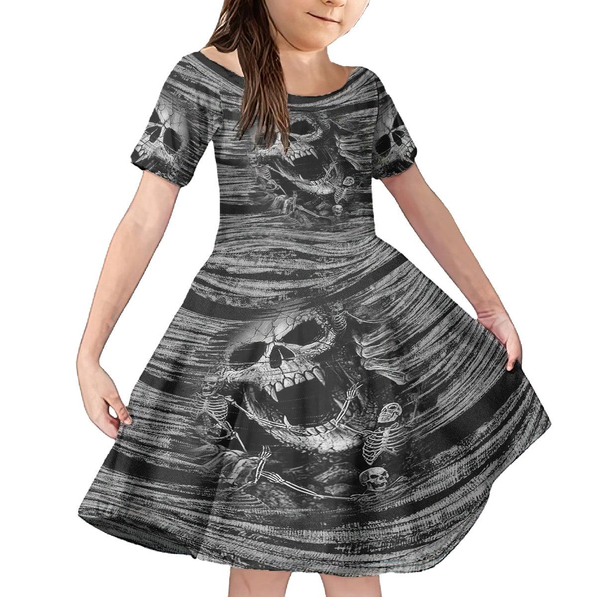 Black and White Metallica Skull Kid Short Sleeve Dress - Wonder Print Shop