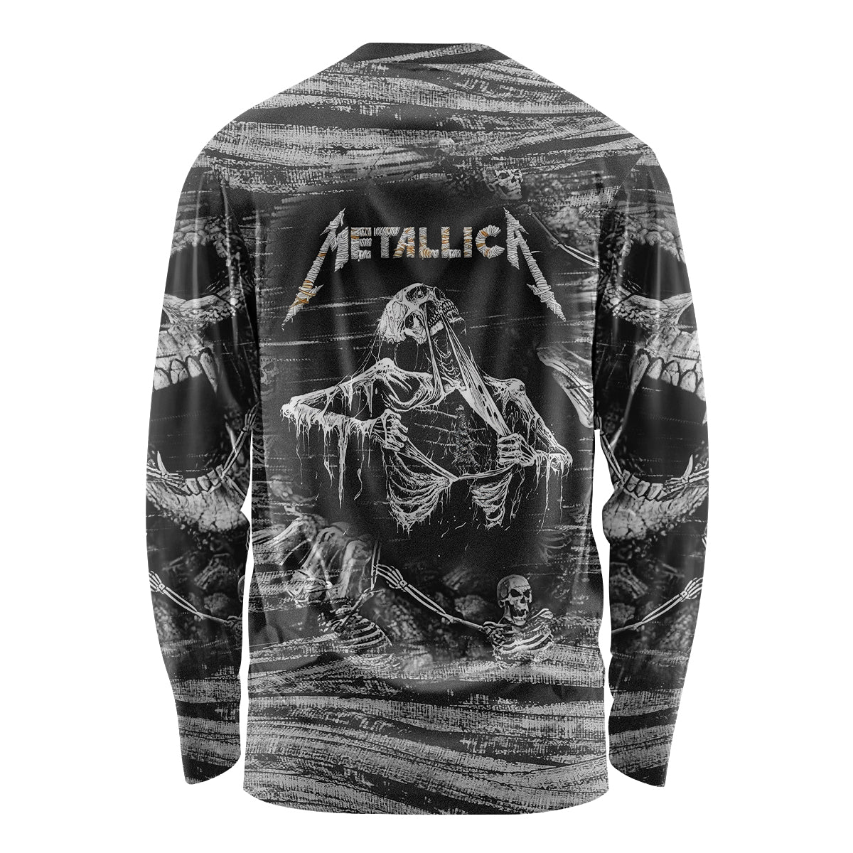 Black and White Metallica Skull Long Sleeve Shirt - Wonder Print Shop