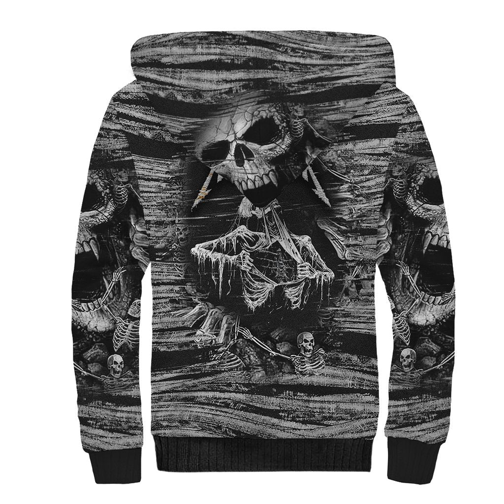 Black and White Metallica Skull Sherpa Hoodie - Wonder Print Shop