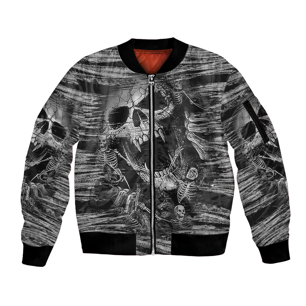 Black and White Metallica Skull Sleeve Zip Bomber Jacket - Wonder Print Shop