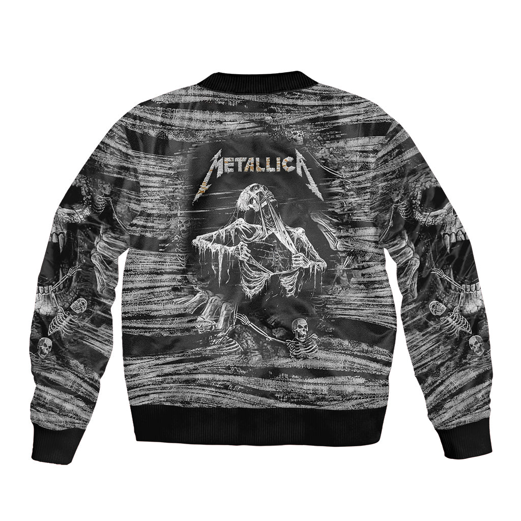 Black and White Metallica Skull Sleeve Zip Bomber Jacket - Wonder Print Shop