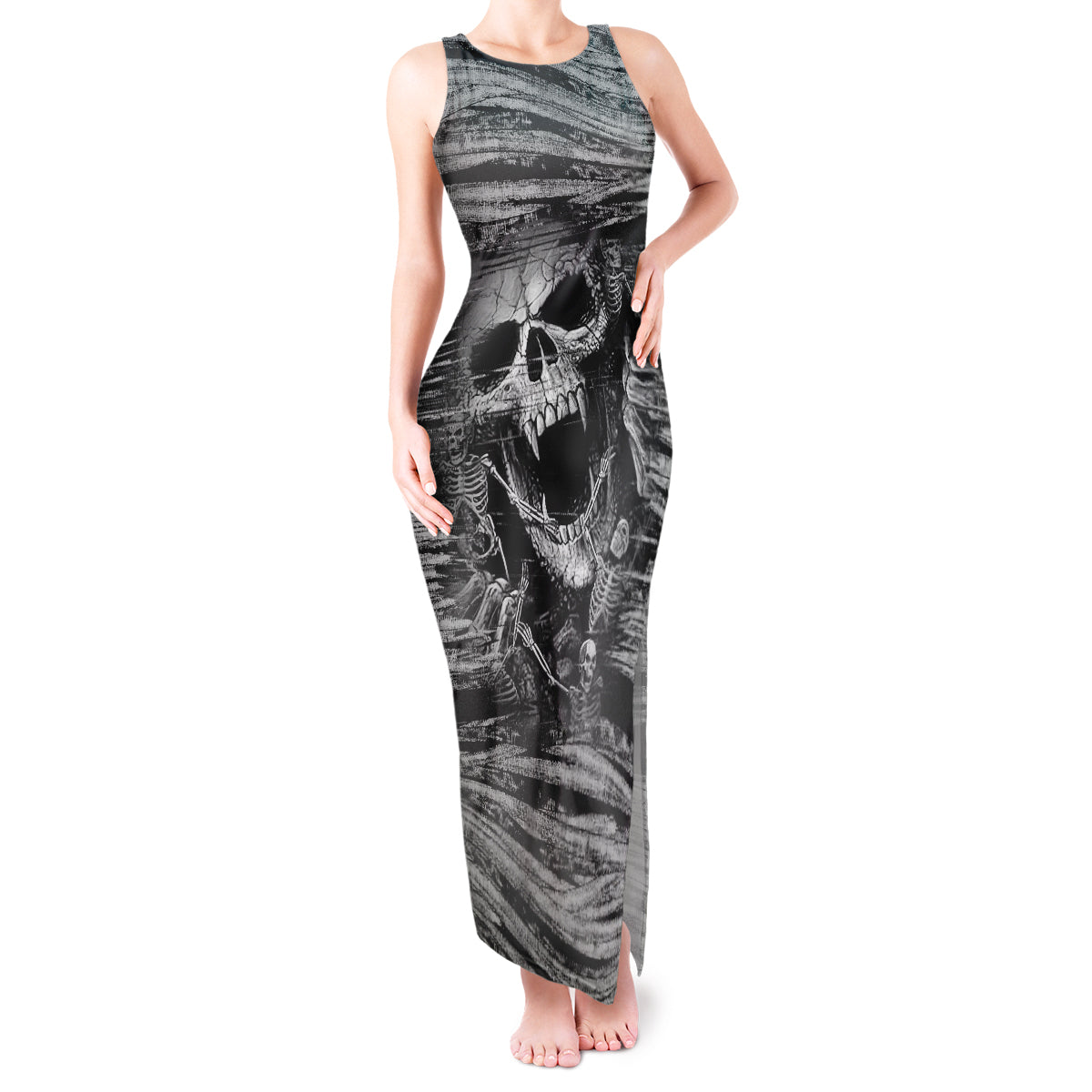 Black and White Metallica Skull Tank Maxi Dress - Wonder Print Shop