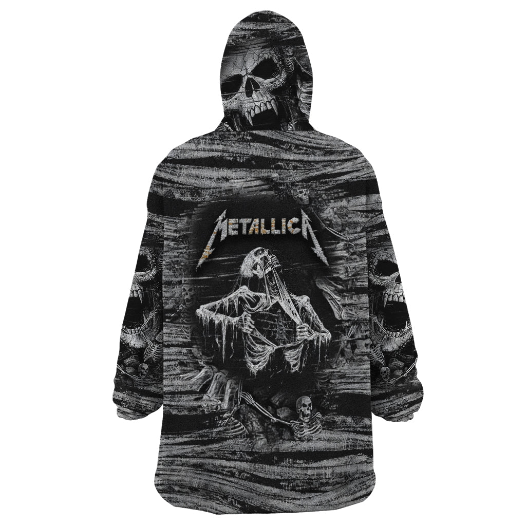Black and White Metallica Skull Wearable Blanket Hoodie - Wonder Print Shop