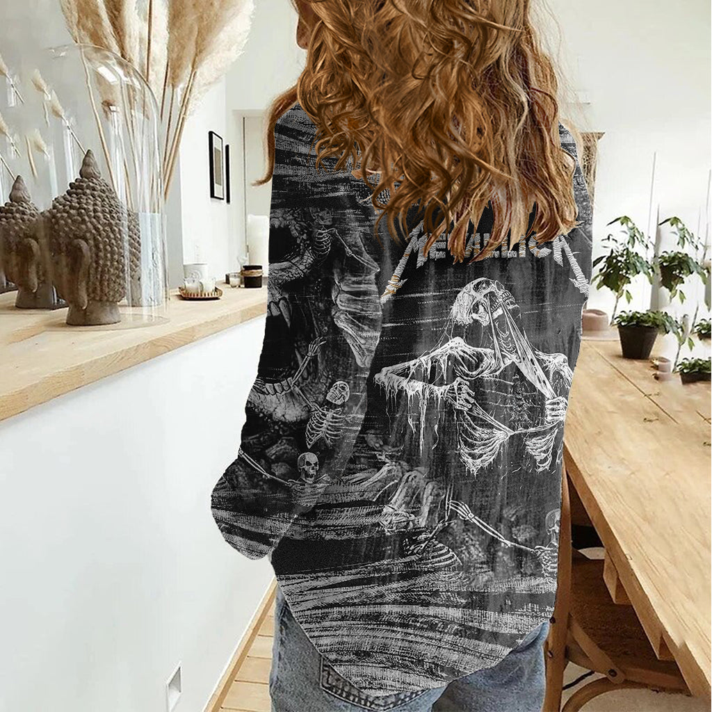 Black and White Metallica Skull Women Casual Shirt - Wonder Print Shop