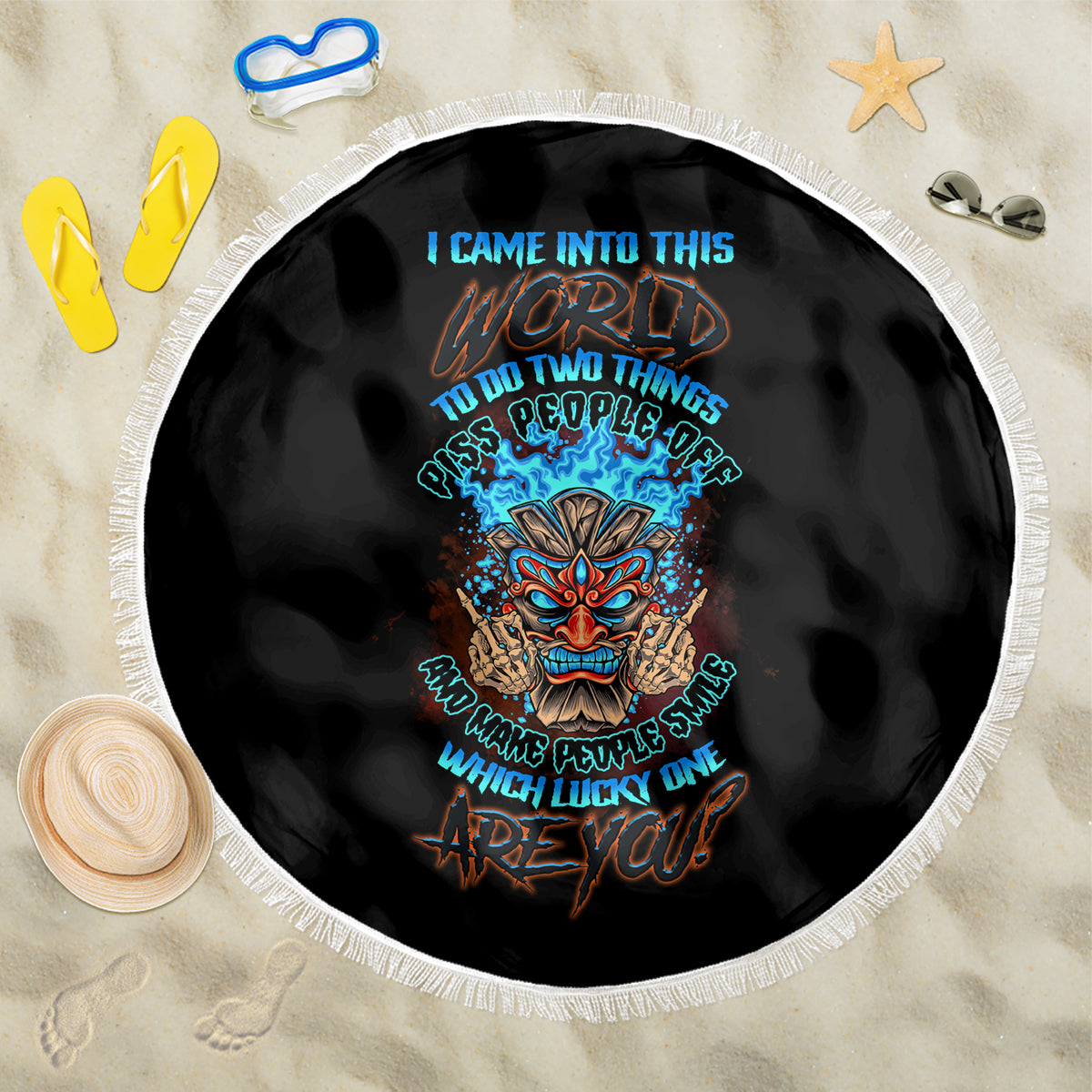 Which Lucky One Are You Skull Tiki Beach Blanket - Wonder Print Shop