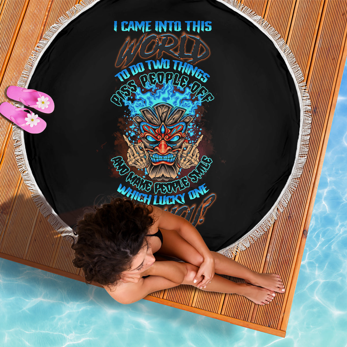 Which Lucky One Are You Skull Tiki Beach Blanket - Wonder Print Shop