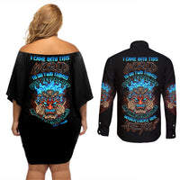 Which Lucky One Are You Skull Tiki Couples Matching Off Shoulder Short Dress and Long Sleeve Button Shirt - Wonder Print Shop