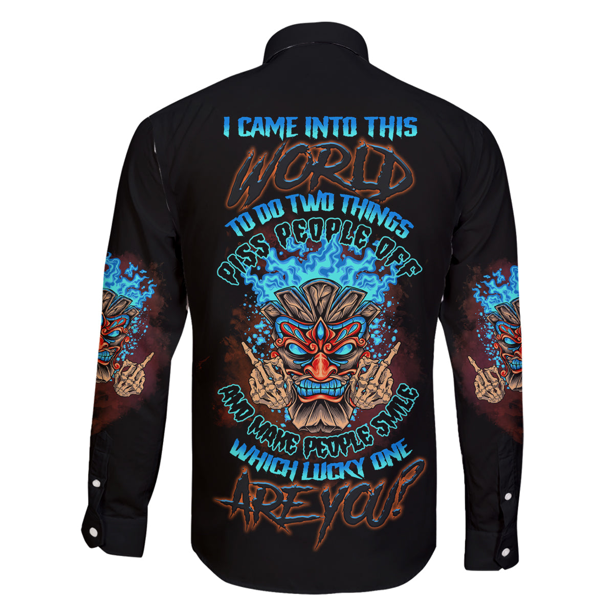 Which Lucky One Are You Skull Tiki Family Matching Off Shoulder Long Sleeve Dress and Hawaiian Shirt - Wonder Print Shop