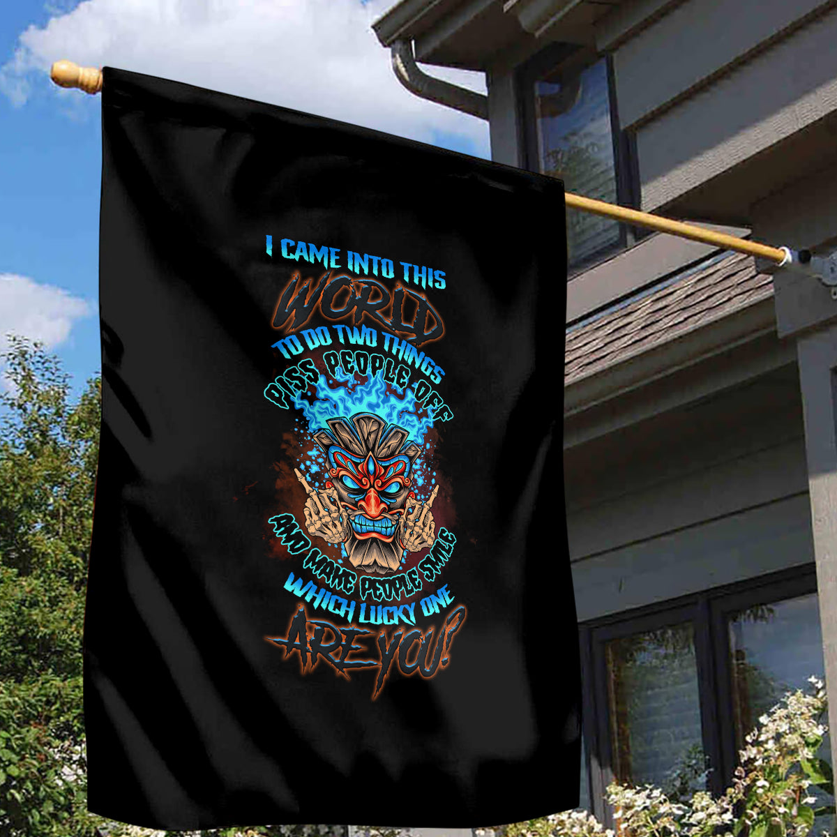 Which Lucky One Are You Skull Tiki Garden Flag - Wonder Print Shop