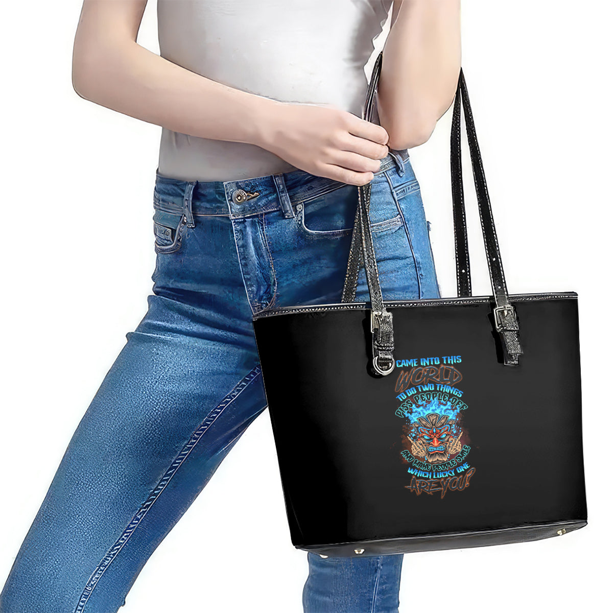 Which Lucky One Are You Skull Tiki Leather Tote Bag - Wonder Print Shop