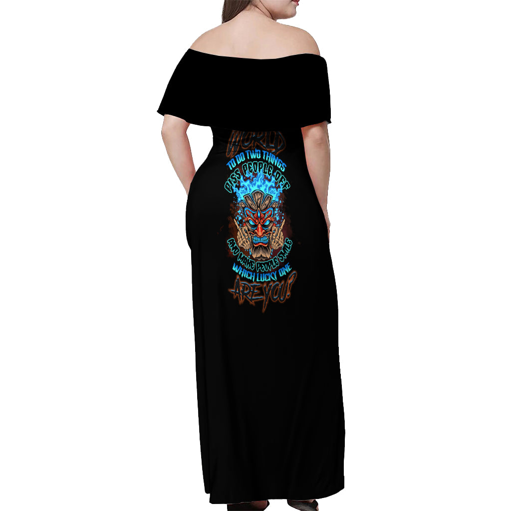 Which Lucky One Are You Skull Tiki Off Shoulder Maxi Dress - Wonder Print Shop