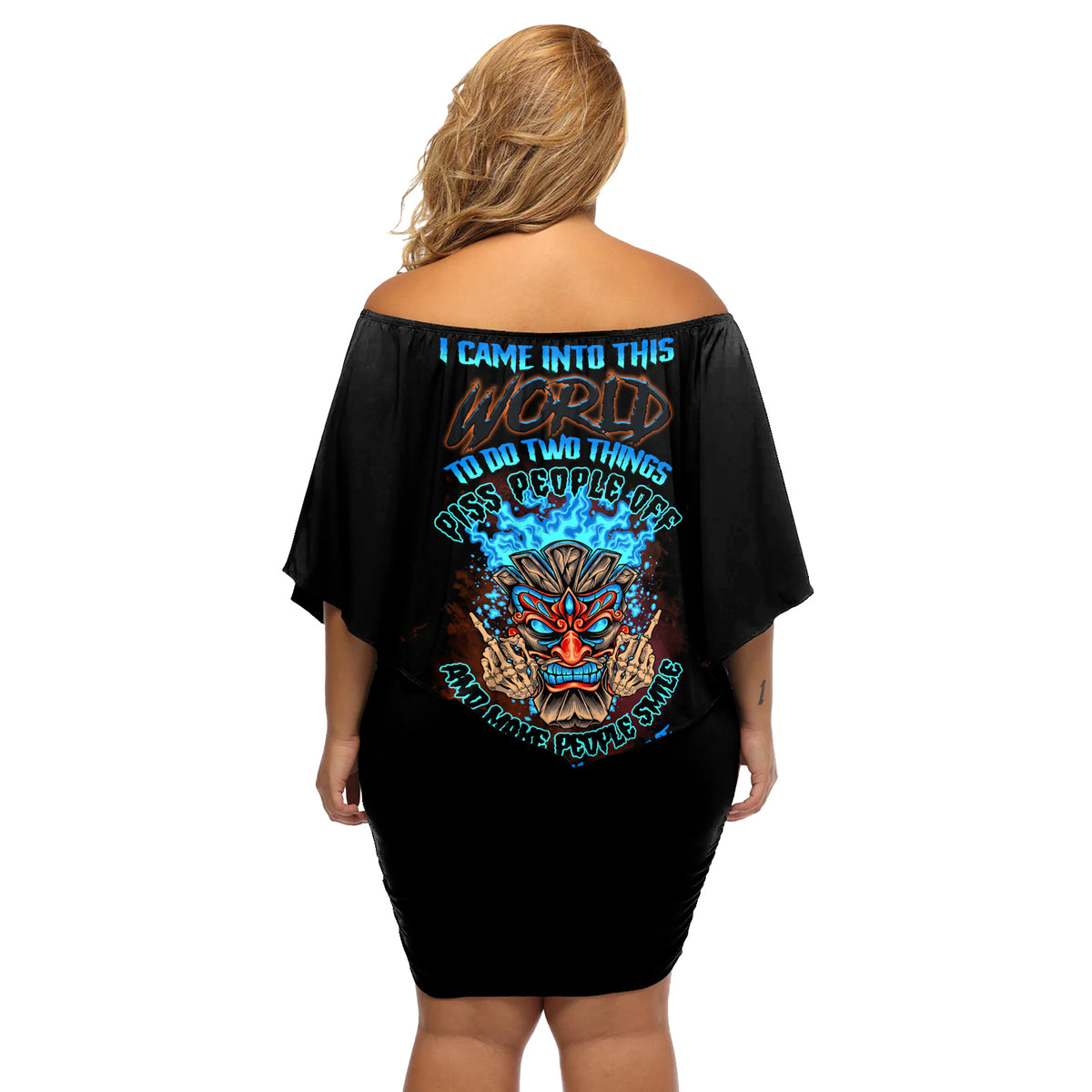 Which Lucky One Are You Skull Tiki Off Shoulder Short Dress - Wonder Print Shop