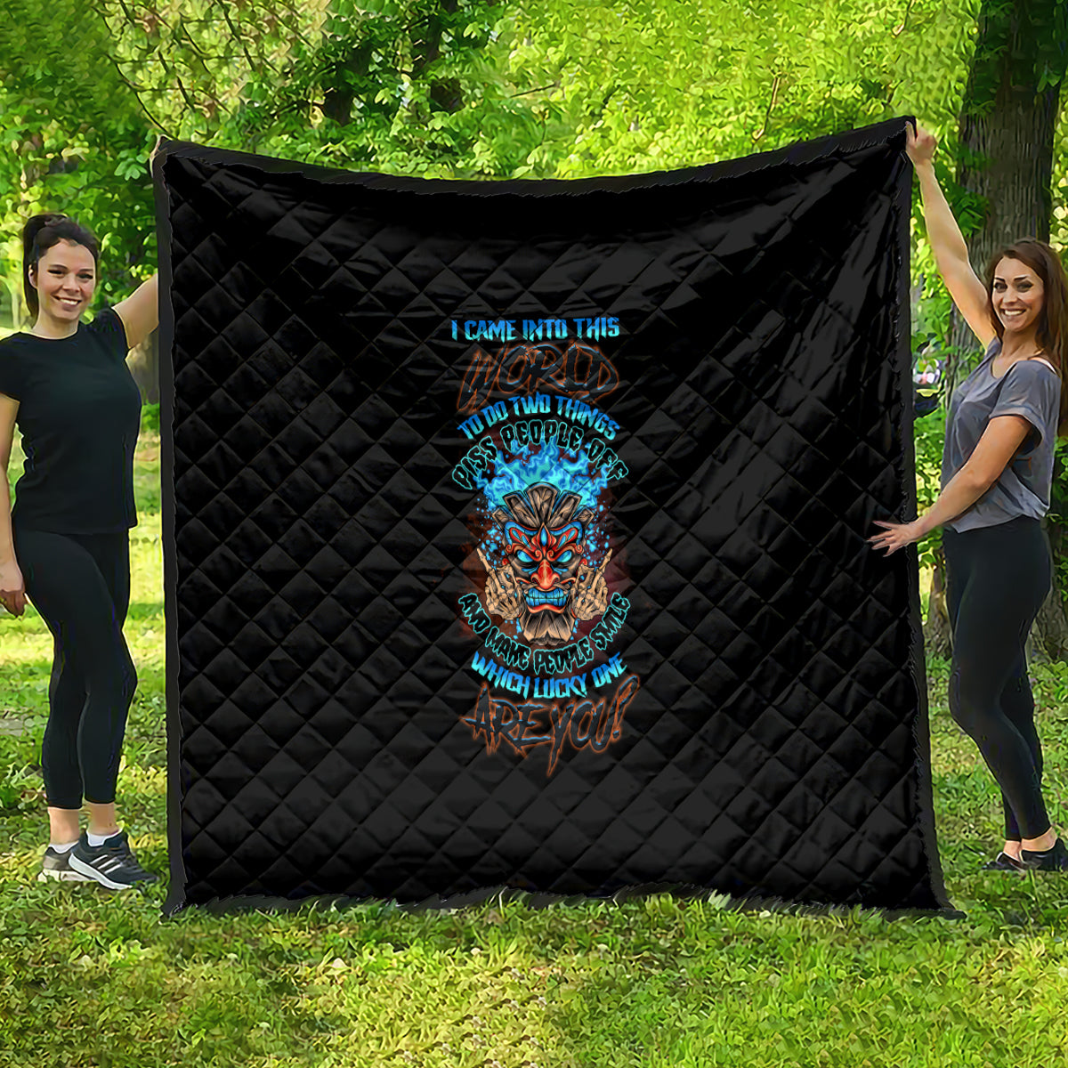 Which Lucky One Are You Skull Tiki Quilt - Wonder Print Shop