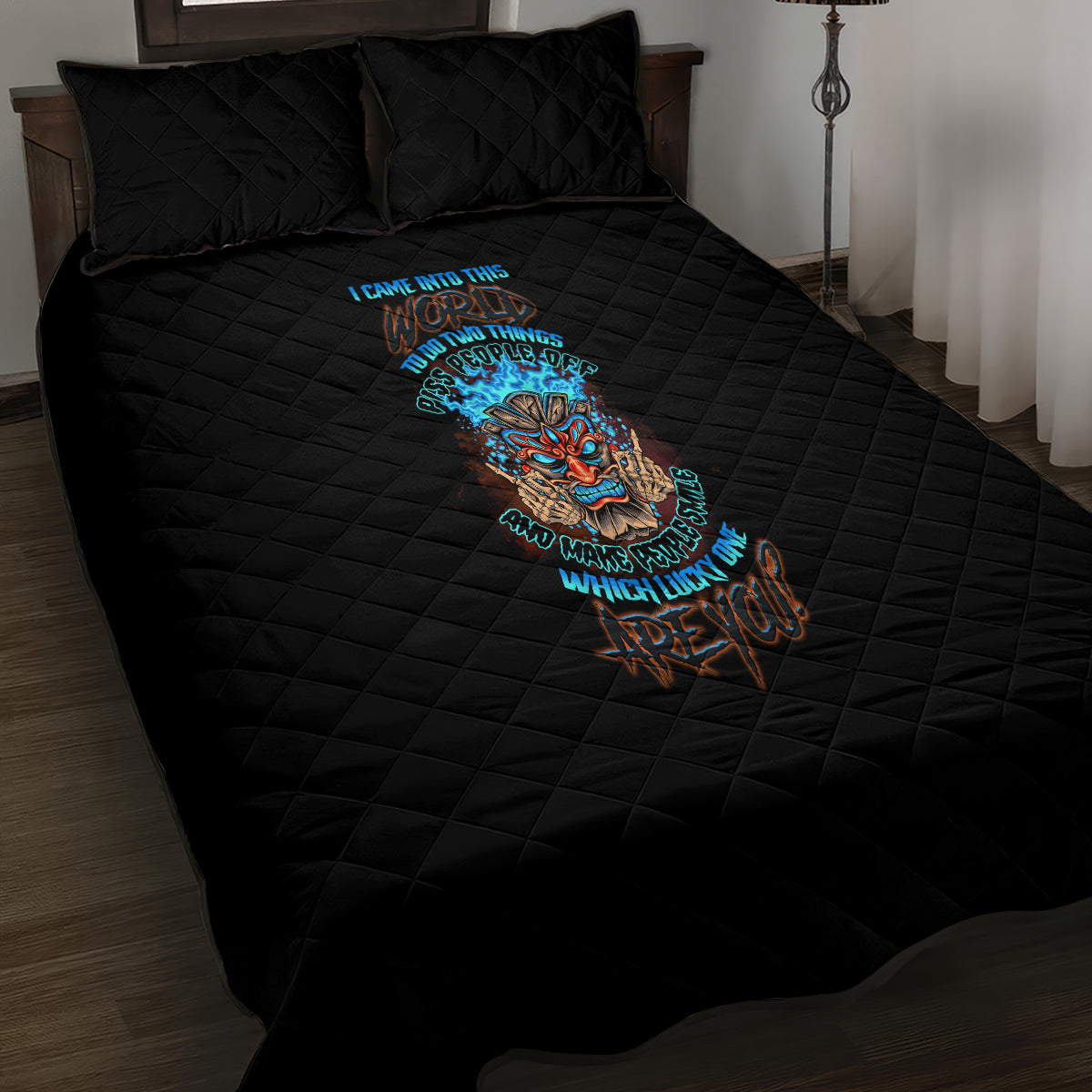 Which Lucky One Are You Skull Tiki Quilt Bed Set - Wonder Print Shop