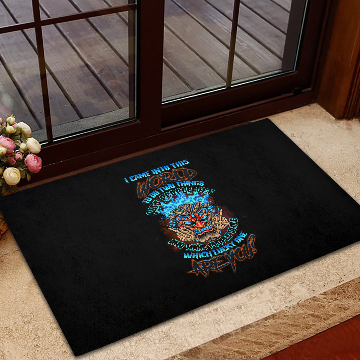 Which Lucky One Are You Skull Tiki Rubber Doormat - Wonder Print Shop