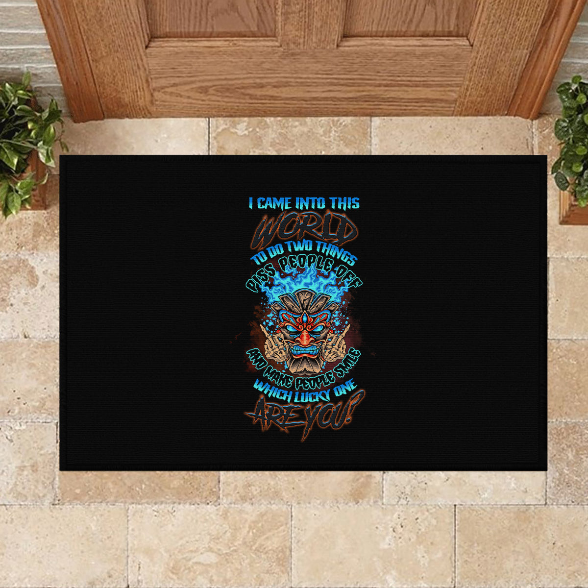 Which Lucky One Are You Skull Tiki Rubber Doormat - Wonder Print Shop