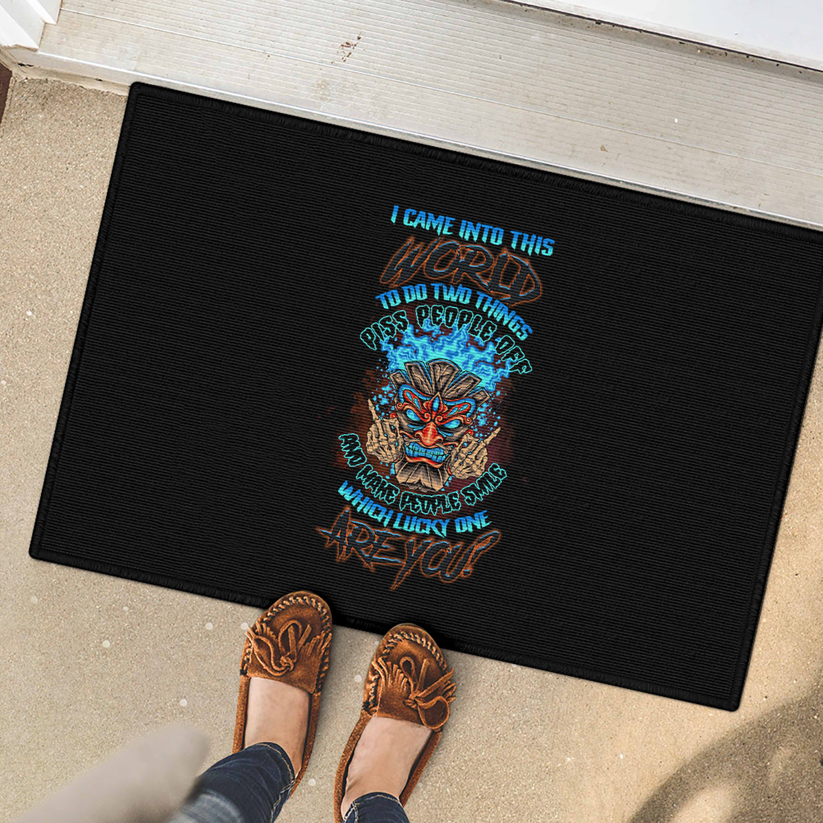 Which Lucky One Are You Skull Tiki Rubber Doormat - Wonder Print Shop