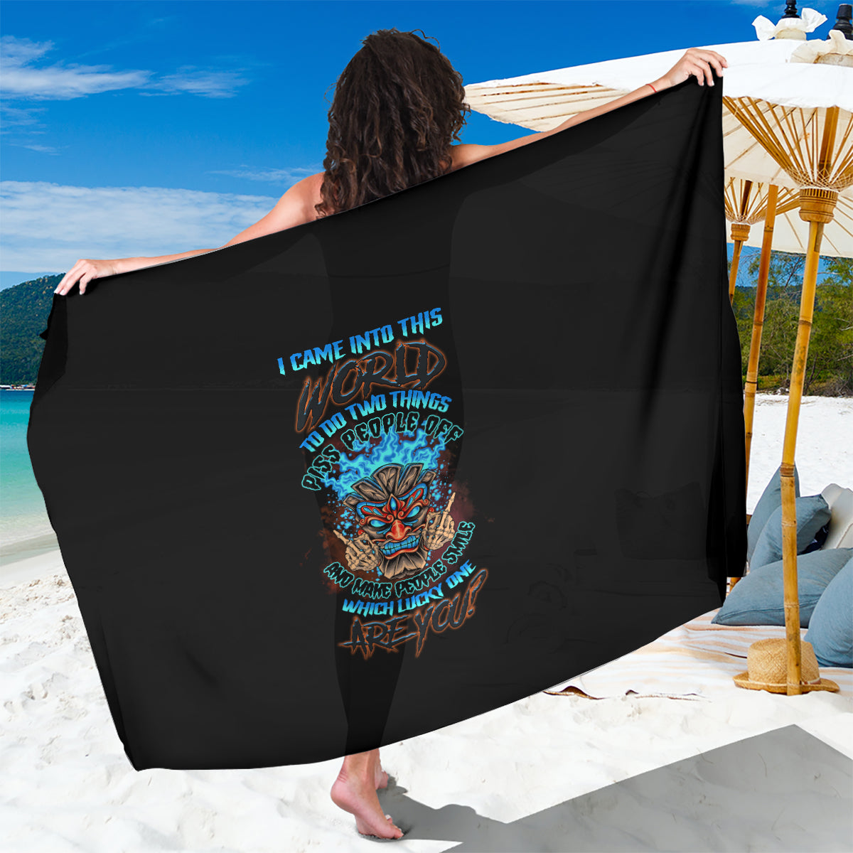 Which Lucky One Are You Skull Tiki Sarong - Wonder Print Shop
