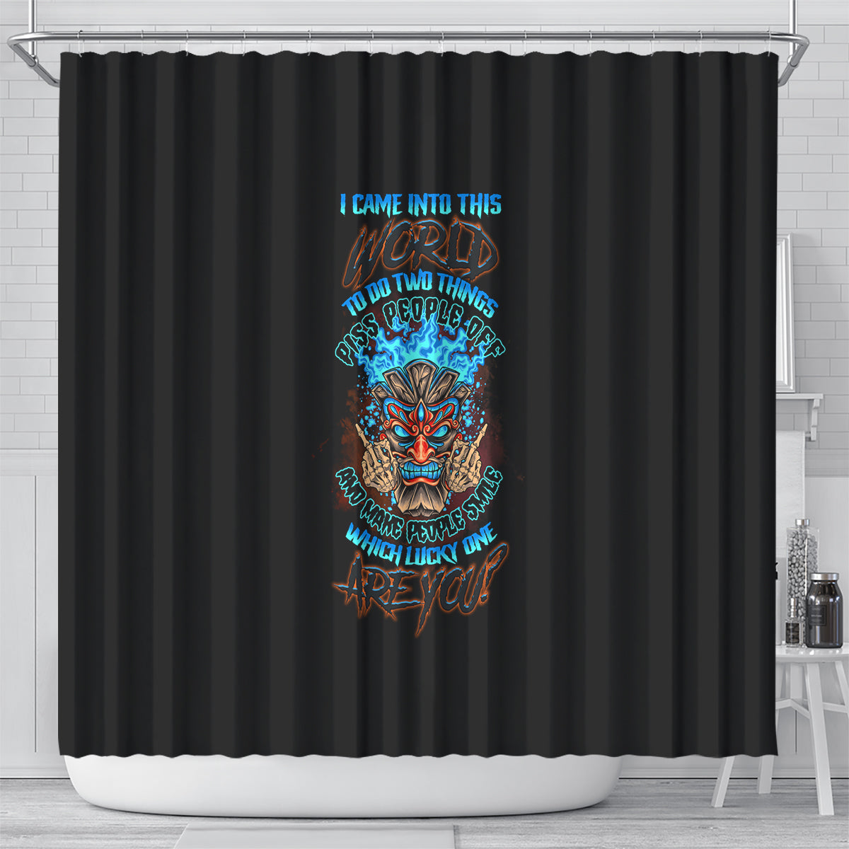 which-lucky-one-are-you-skull-tiki-shower-curtain