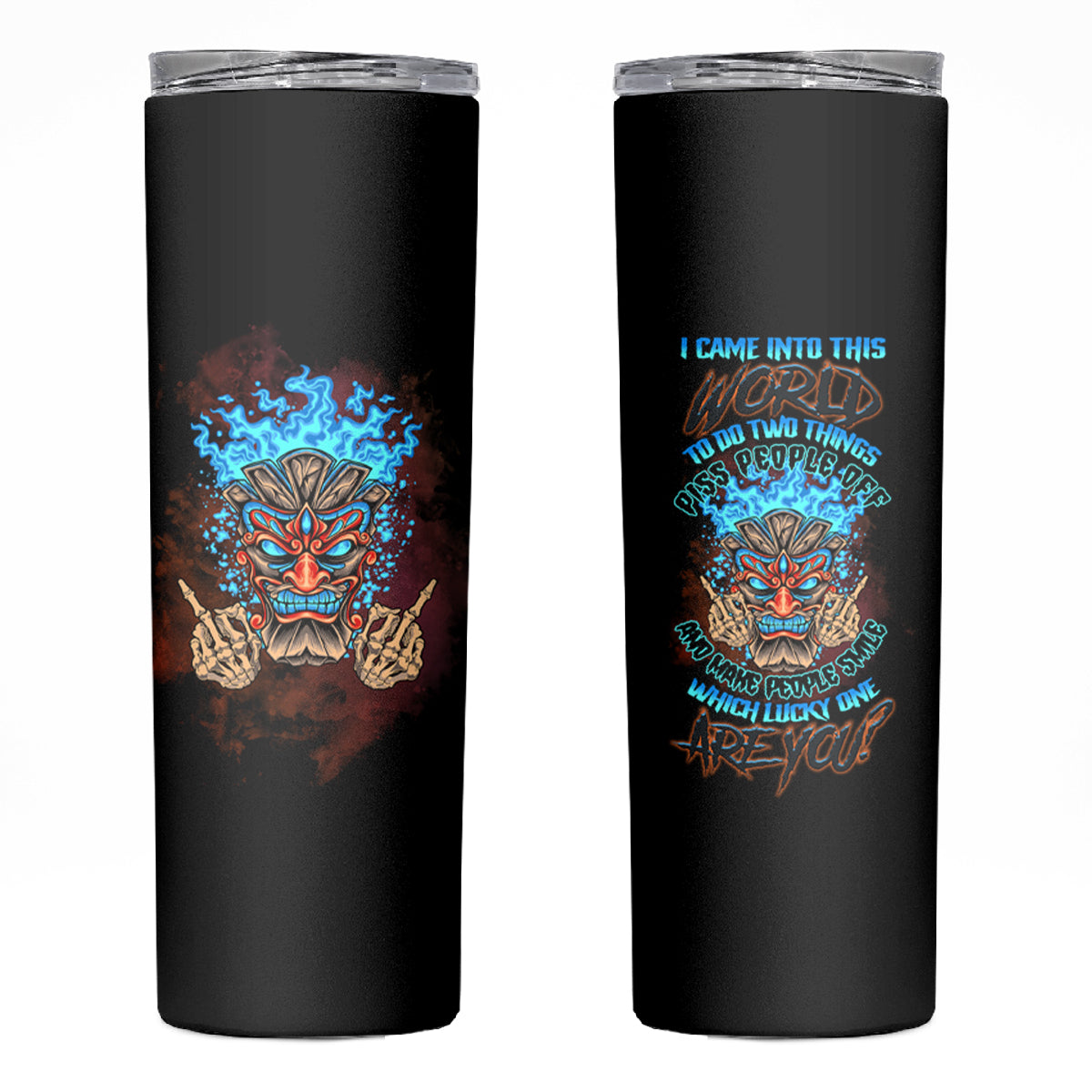 Which Lucky One Are You Skull Tiki Skinny Tumbler - Wonder Print Shop