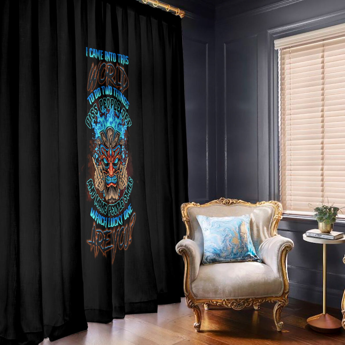 Which Lucky One Are You Skull Tiki Window Curtain - Wonder Print Shop