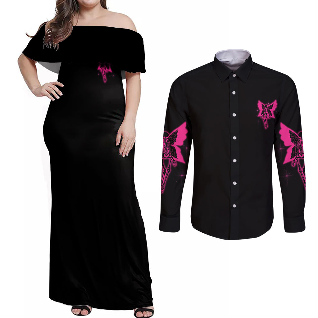 In My Next Life I Want To Be The Karma Fairy Couples Matching Off Shoulder Maxi Dress and Long Sleeve Button Shirt - Wonder Print Shop
