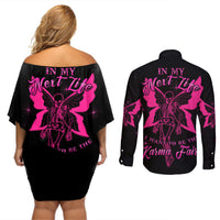 In My Next Life I Want To Be The Karma Fairy Couples Matching Off Shoulder Short Dress and Long Sleeve Button Shirt - Wonder Print Shop